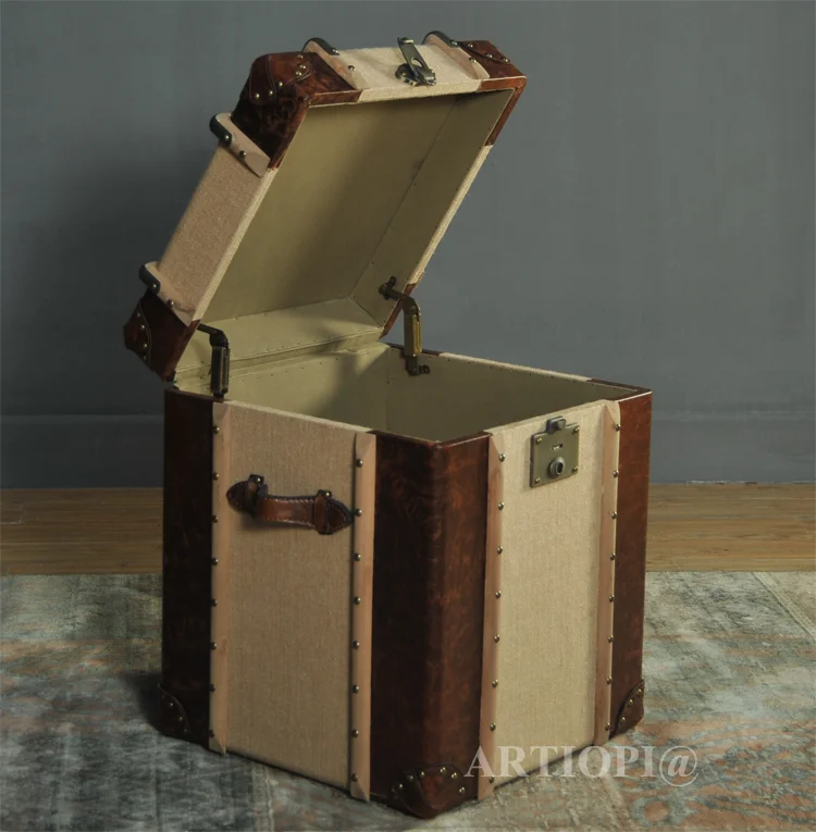 Handmade square different size vintage furniture fabric box storage trunk