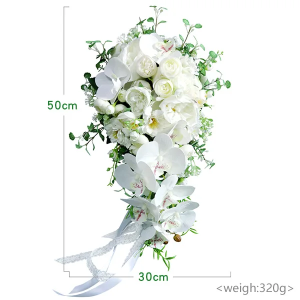 Bridal Bouquet White Artificial Rose and Orchid Wedding Bouquet