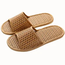 Bamboo Summer Slippers For Women  Woven Rattan Straw Mat Slippers Indoor Home Linen Summer Slides Slippers