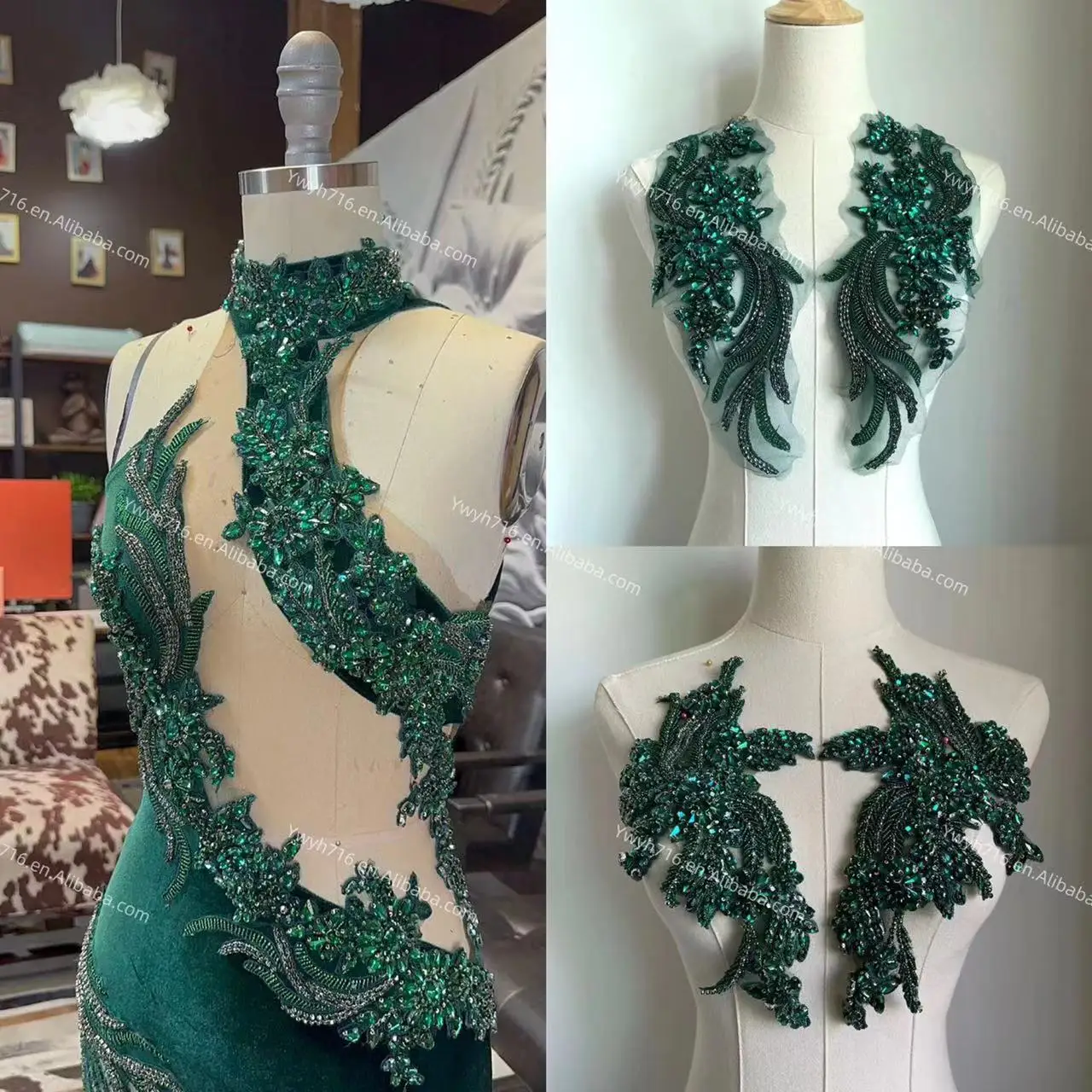 Glass Tassel Hot Sale Custom Design Crystals Handmade Beads Fringe Rhinestones Body Applique Red