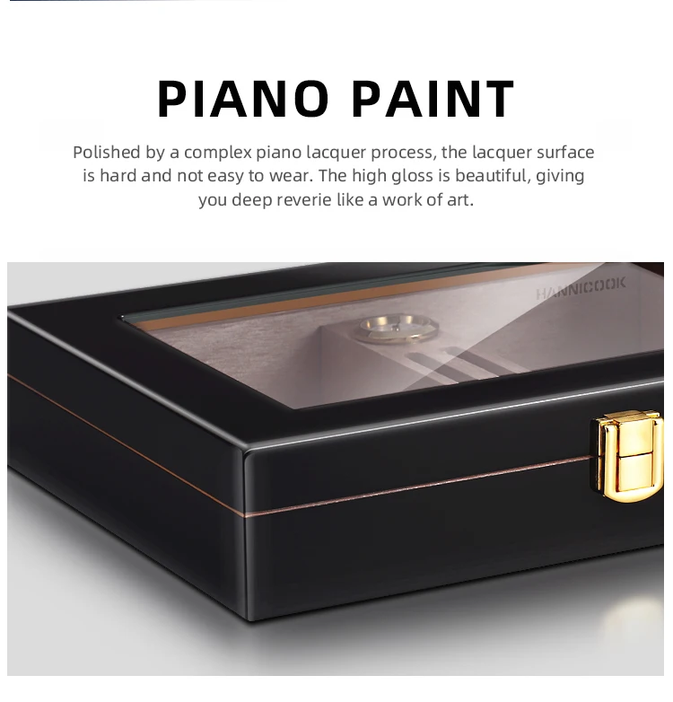 Custom logo humidor cigar box luxury wholesale smell proof black wooden blank hygrometer humidor best cedar cigar box