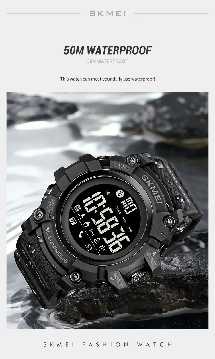 SKMEI 2053 fashion super black mens smart watch latest Silicone band bluetooth step counting running sports watch supplier