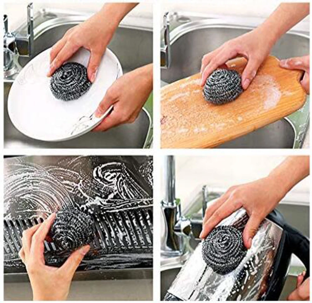 Kitchen Stainless Steel Sponges Scourer Set Stainless Steel Scrubbers Metal Scouring Pads Kitchen Cleaning Tool