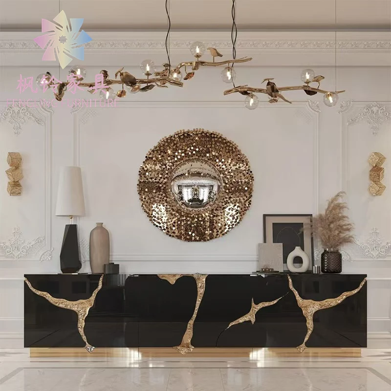 Italian Luxury High-End Modern Custom OEM Stainless Steel Villa Storage Drawers Console Buffet Cabinet Table CT024