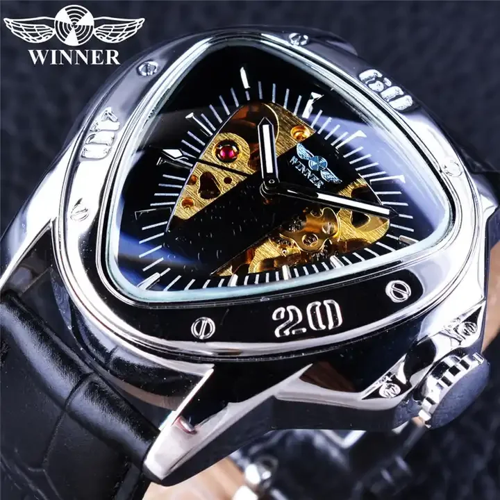 WINNER 052G 052 Brand Luxury Steampunk Fashion Golden Watch Skeleton Movement Mysterious Men Automatic Mechanical Wrist Watches
