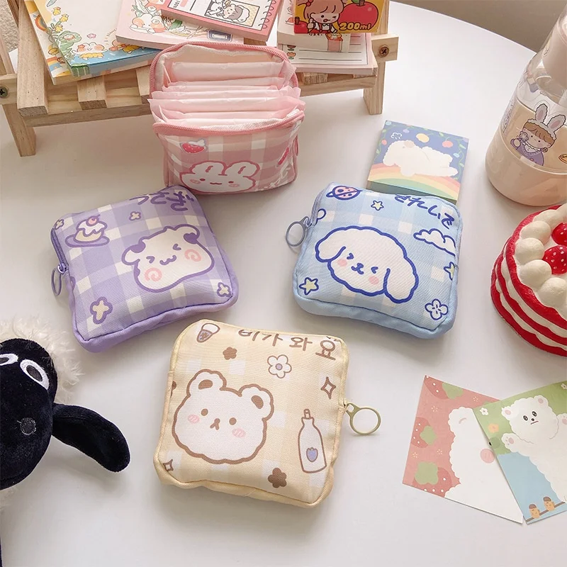 Girls Cartoon Physiological Period Tampon Organiser Bag Korean Cute Bear Mini Capacity Sanitary Napkin Storage Bags