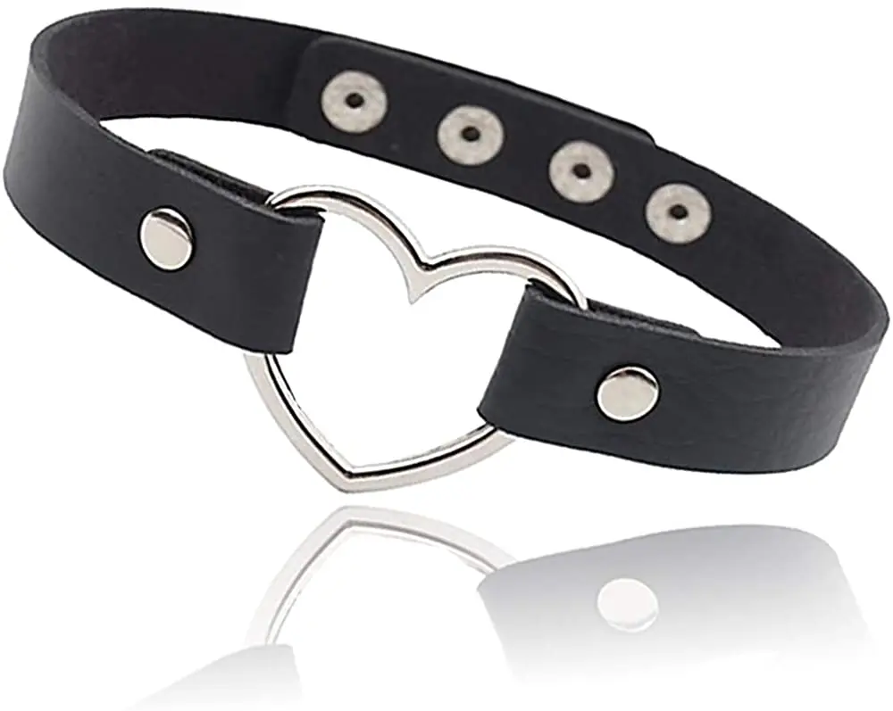 Hot Fashion Women Lady Harajuku Punk Gothic PU Leather Choker Heart Chain Spike Rivet Buckle Collar Necklace