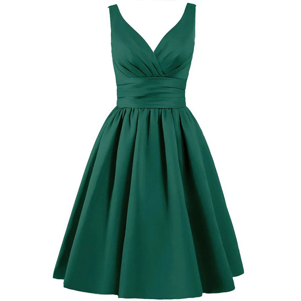Fashion short satin bride maid dresses A line V neck formal gowns Wedding party dresses for bride maid