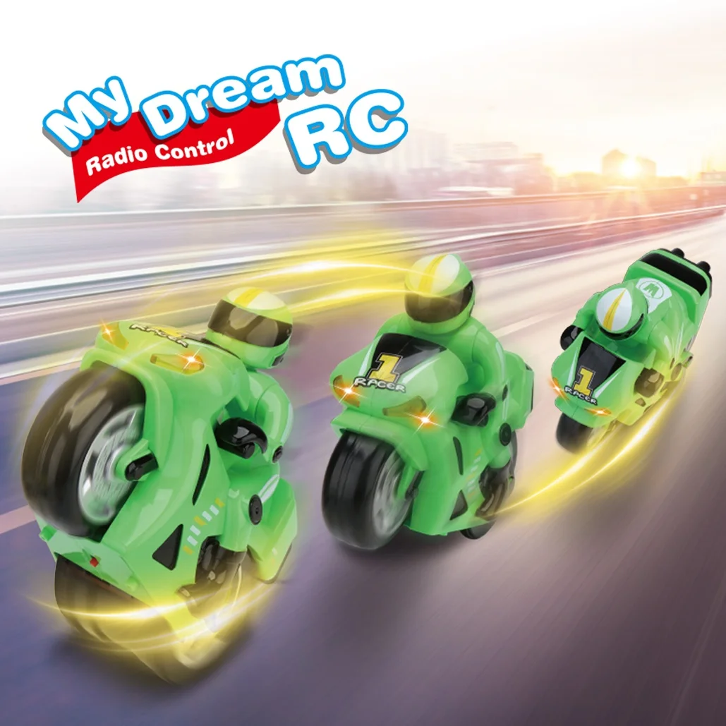 My Dream RC- 2.4G Remote Control Stunt Motorcycle w/ Light and Sound 360 Degree Spinning Action Forward Moving Vehicle for Kids