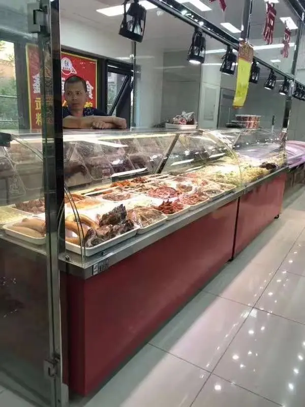 Display Deli Case Showcase Refrigerator Custom Curved Glass Commercial Refrigerator Display Cooler Sliding Display Glass Door