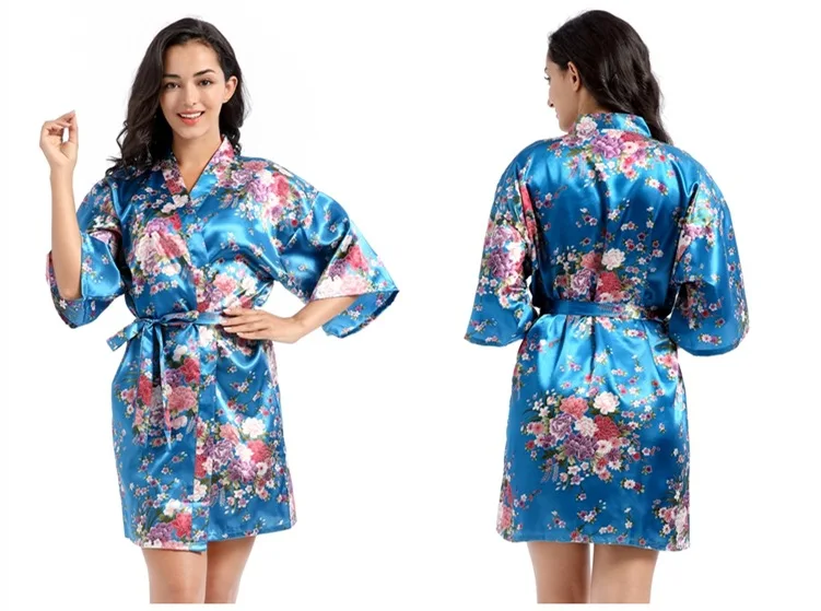 
Women Floral Satin Robe Bridal Dressing Gown Wedding Bride Bridesmaid Kimono Sleepwear 