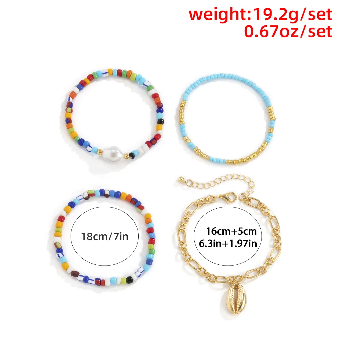 Dropshipping Designer Charms Woven Bracelet Women Rainbow Seed Bead Pearl Gold Shell Dangle Bracelet Set