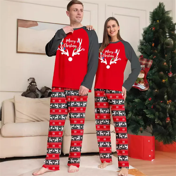 European and American deer head printed Christmas parent-child set new arrival long sleeved Halloween home wear pajamas