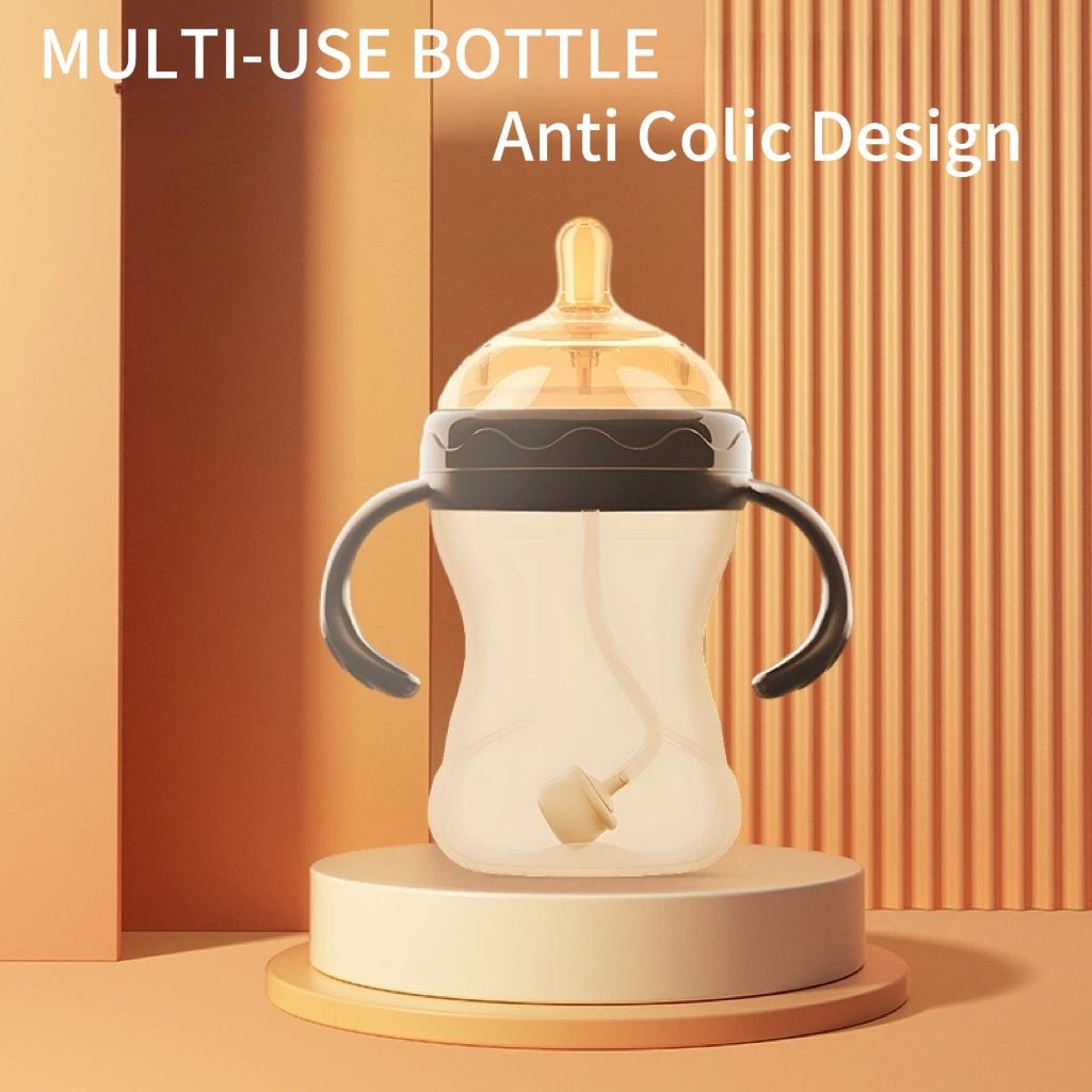 2024 polour Unique Design Muti-function 270ml baby bottles in bulk hands free nano soft silicone bottle BPA FREE 100% Brown
