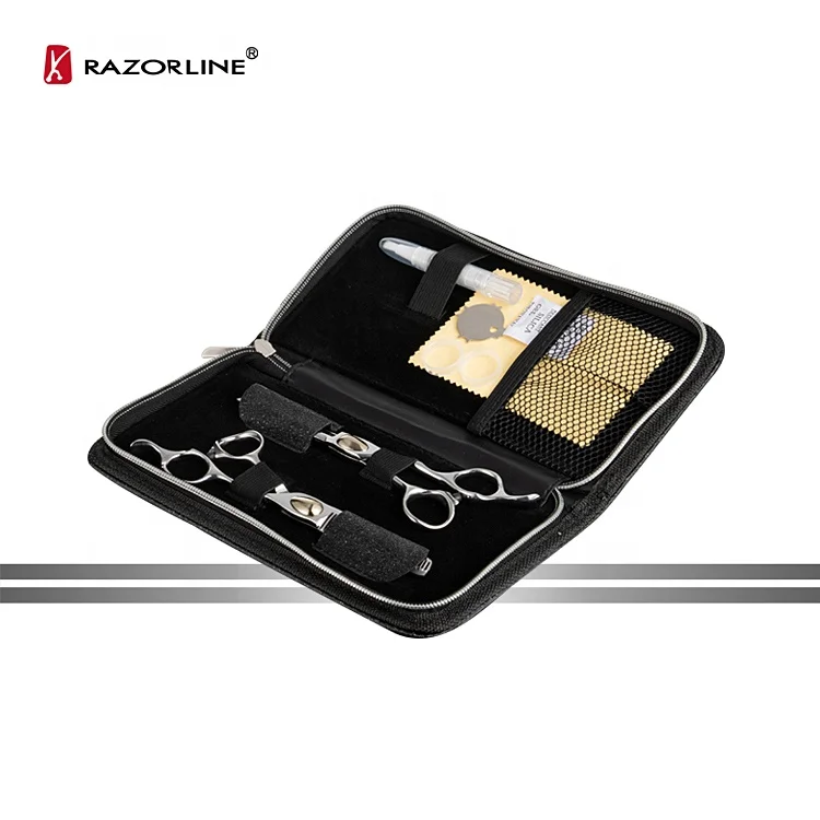 Razorline GVA027M Barber Shears Kit Packing Black Grey Scissors Case 2 Shears Hair Scissors Bag