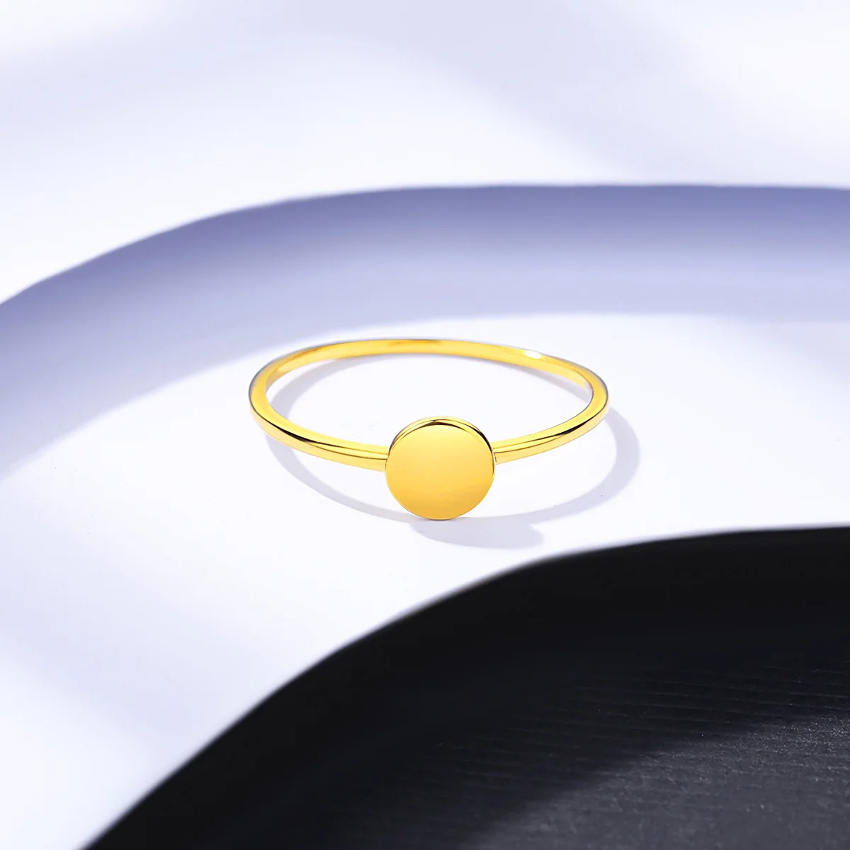 Daochong Custom 925 Sterling Silver Gold Plated Round Disc Dainty Rings Jewelry Wholesale