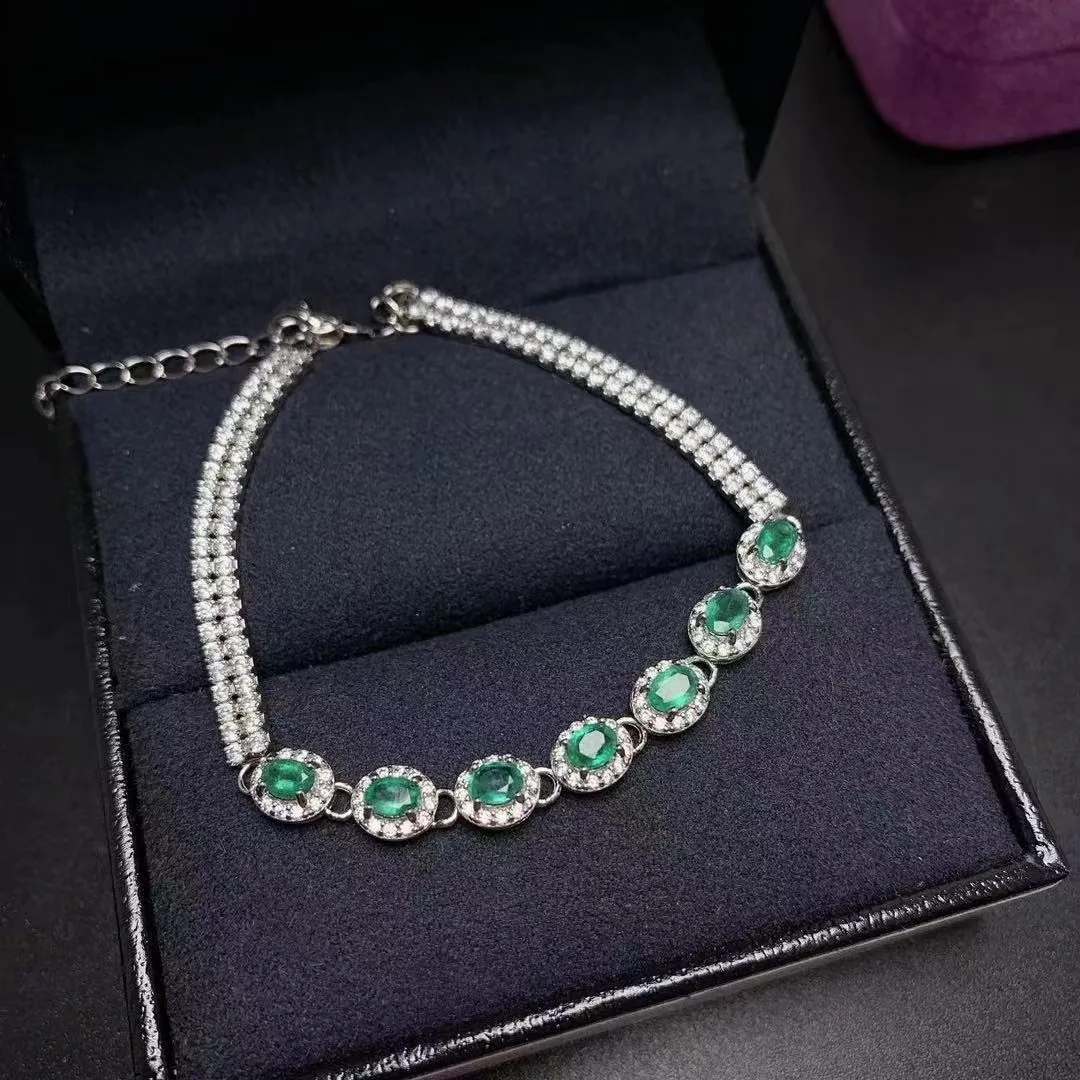 Good Price Wholesale Fashion New Design 925 Sterling Silver Ster Dainty Beaded Natural Emerald Bracelet