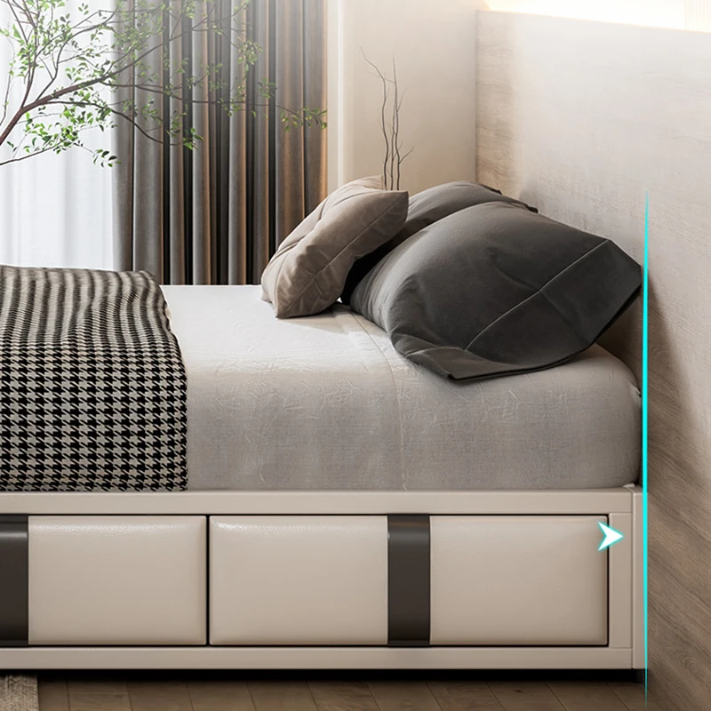 Maxky No Bedside Bed Multifunctional Modern Minimalist Light Luxury Master Bedroom High Box Storage French Double Queen Bed