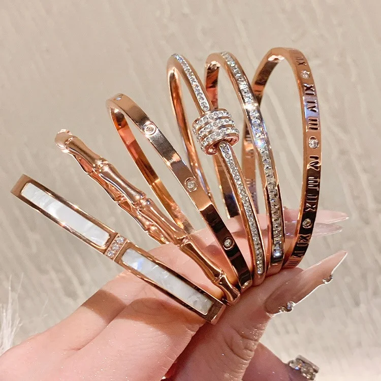 Wholesale Fashion Jewelry Real Gold Electroplated Zircon Stainless Steel Bracelet for Women