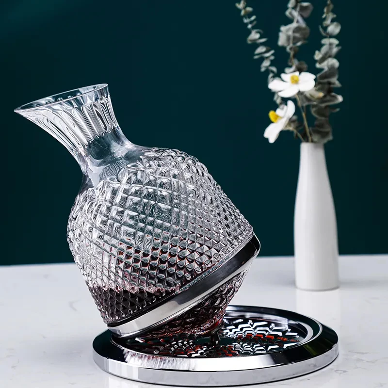 Crystal Wine Decanter Lead-free Crystal Glass, 360 Degree Spinning,  Red Wine Aerator Great Gift Box, Wine Accessories Set