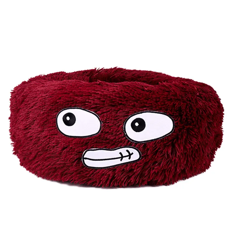 
Wholesale Velvet Cute Cozy Round Puppy Cat Cave Bed Donut Pet Cat Sofa Bed with Expression 