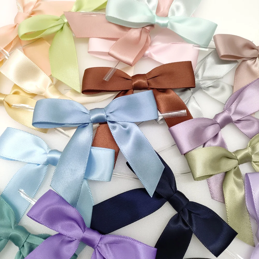 Custom Wholesale Satin Ribbon Twist Tie Bow Premade Bag Gift Wrapping Wedding Basket Bridal Shower Cake Packaging Ribbon Bow