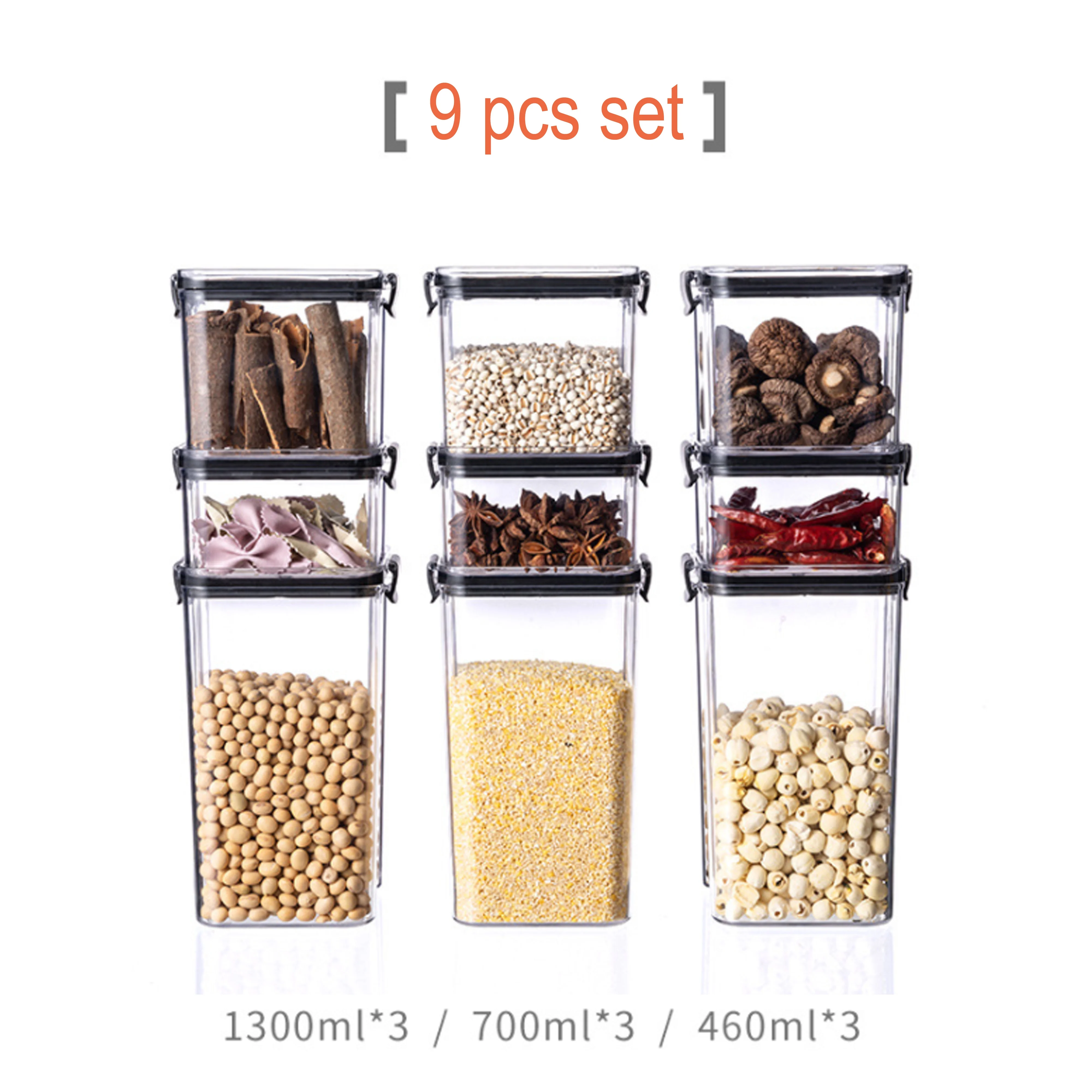 7pcs Food Storage Container Plastic Storage Box Set Plastic Airtight Kitchen Organization Containers