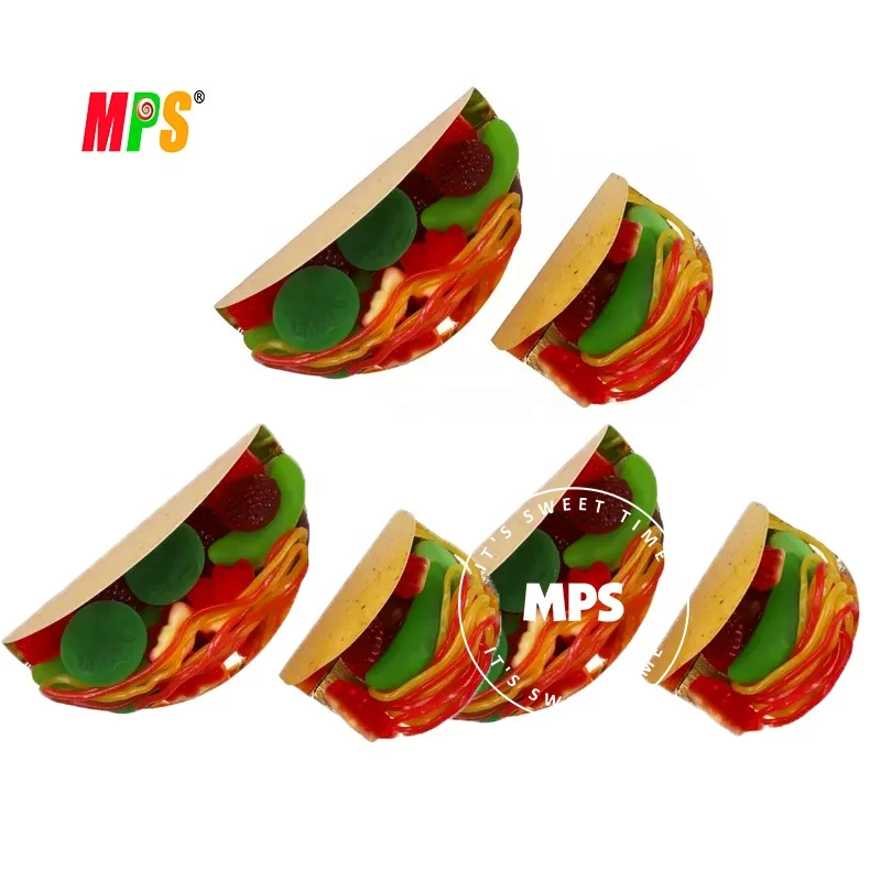HACCP Wholesale Candy Suppliers Halal Popular Gummy Candy Novelty Taco Shape Sweet Flavour Chewy Soft Gummy