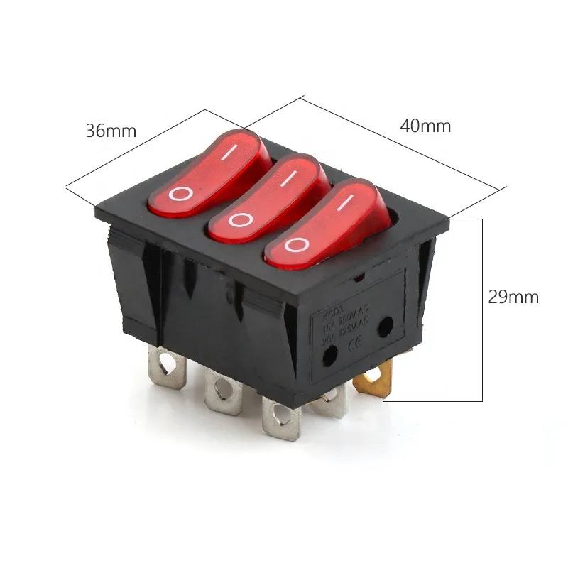 KCD3 rocker switches 9pins 2position illuminated Triple rocker switch with light power