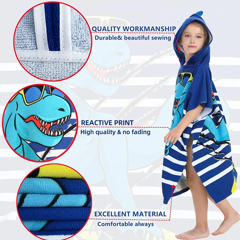 High quality children hooded printed cape Mermaid beach cape wearable children cartoon surf bath towel