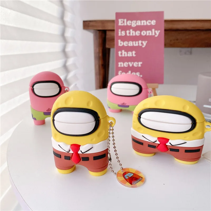 
Wholesale Shockproof Case for Airpods pro Portable Hook Silicone Cartoon Cute Spongebob Among US Headphone Airpod Cover 