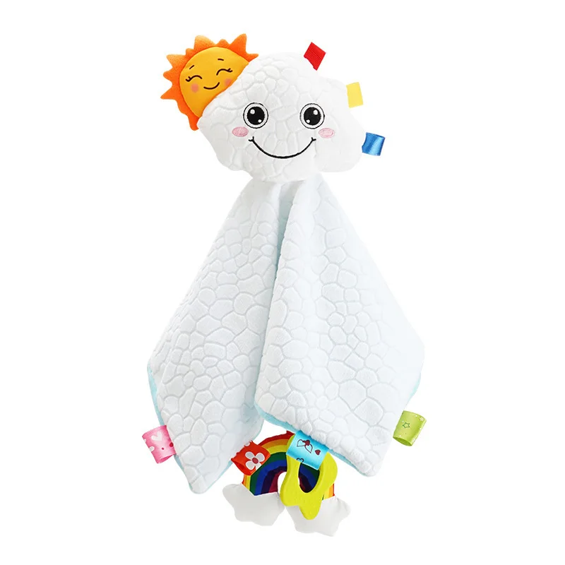 Hot Sale Cute Organic Cotton Soft Plush Soothing Blanket Toy Chew Silicone Teether Custom Wholesale Price Kid Baby Soothing Toys