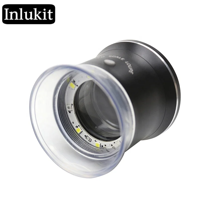 USB rechargeable 30X 6LED+3UV Lamp Metal Ruler Scale magnifying glass