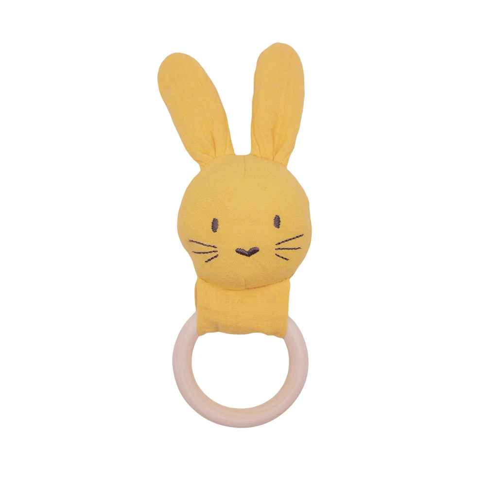 Handmade Yarn Craft Crocheted Amigurumi Bear Animal Design Music Box for pull with Baby Beech Teeth Wooden Ring