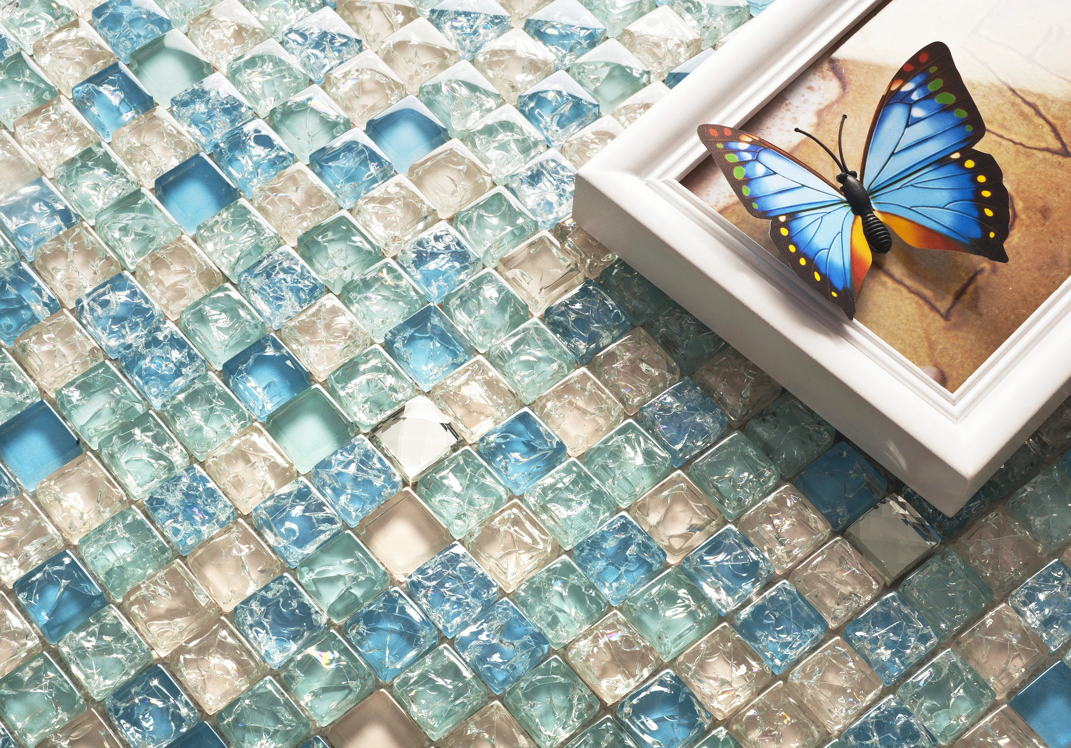 Kasaro hand painting pool shiny mix color glass mosaic tile floor 8mm crystal glass mosaic tiles for swimming pool tile