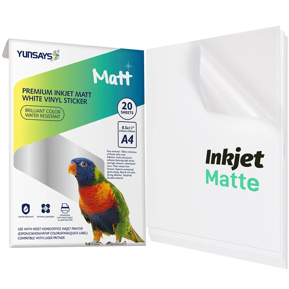High Quality Adhesive Inkjet Clear A4 Sticker Paper Matt White Vinyl Inkjet Sticker Paper Cosmetic Waterproof Custom Sticker