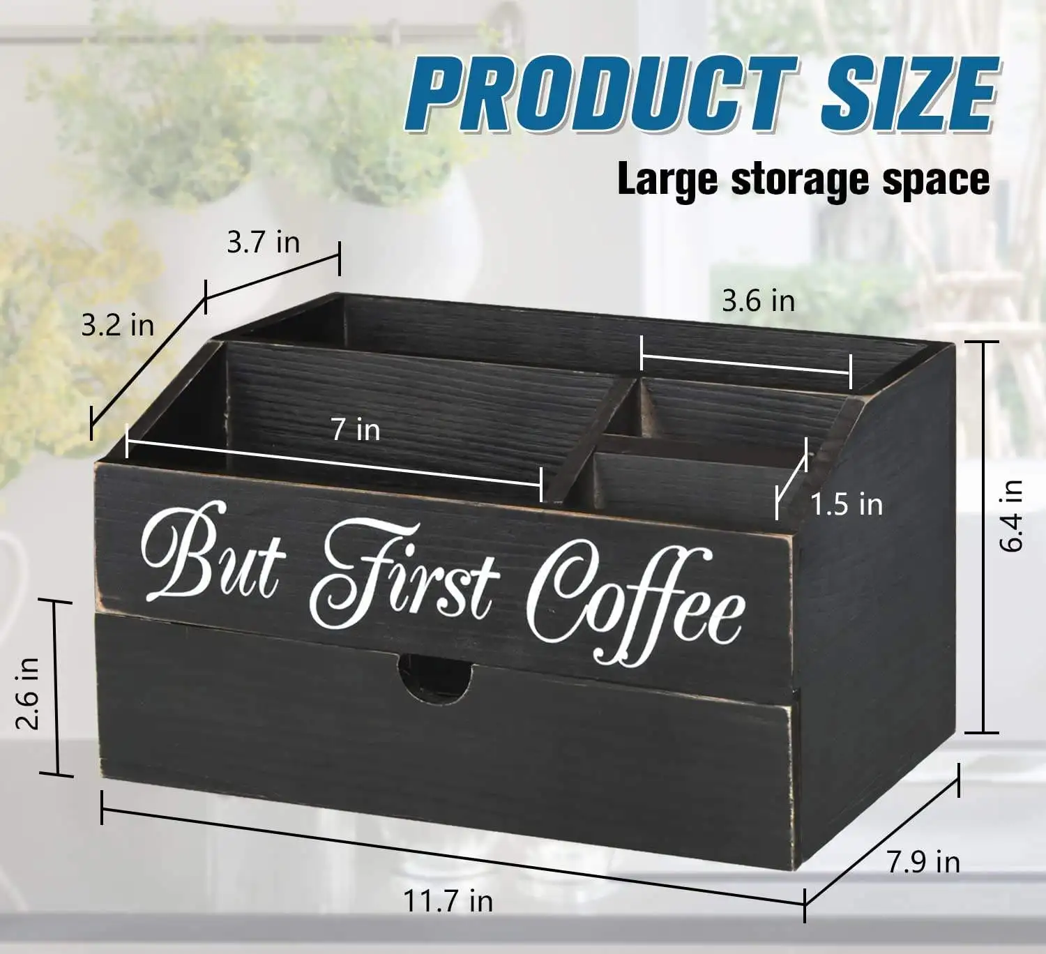 Farmhouse Coffee Bar Accessories Caddy Wooden Coffee Station Organizer Kcup Coffee Pod Holder Storage Basket with Serving Tray