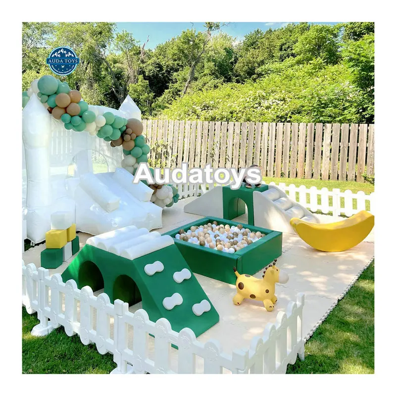 Green and White Kids Soft Play Set Outdoor Play Area Playground Equipment For Wedding Party Rental