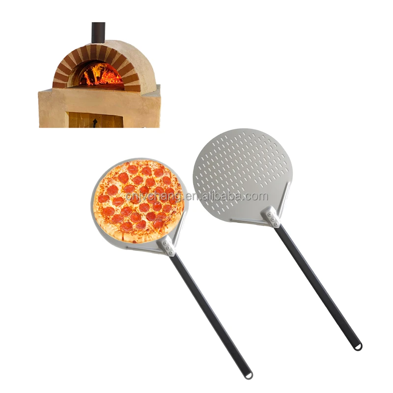 High Quality Big Round Pizza Peel Shovel Anodized Aluminum Pizza Spade with Aluminum Long Hand Oven Baking Tools