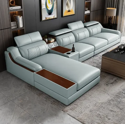 High-quality modern living room furniture combination L-shaped leather sofa with Bluetooth audio corner sofa set