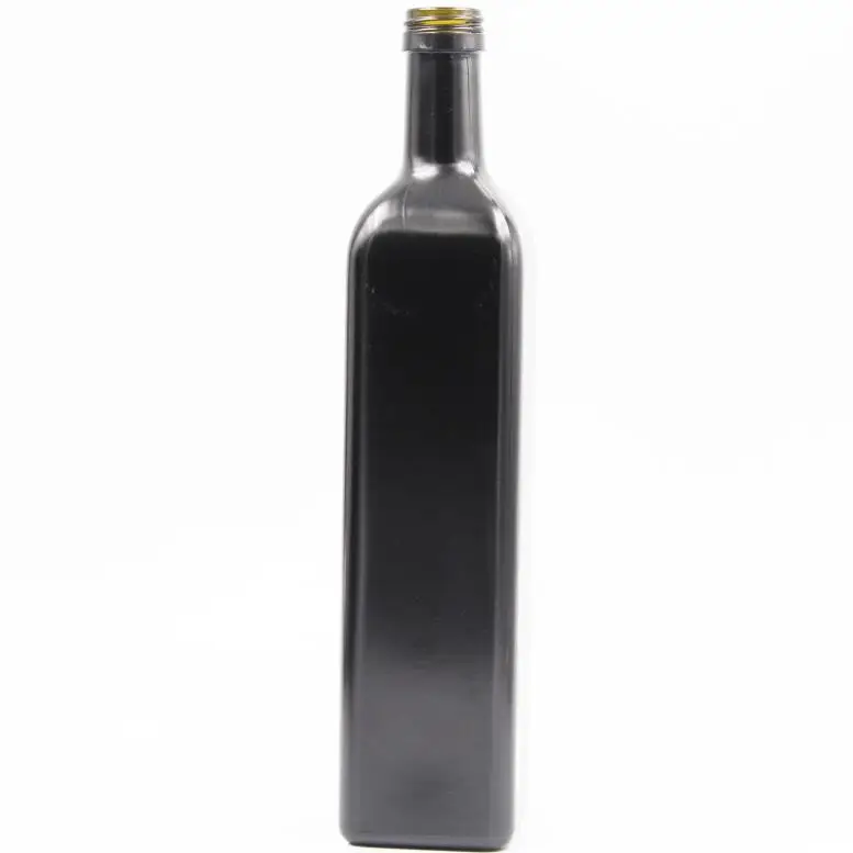 250ml 500ml 750ml 1L  matte black  Square Cooking oil Olive Oil Glass Bottle with metal lid