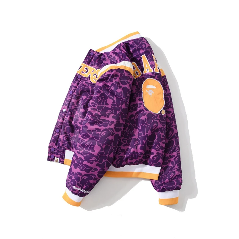 Good Quality Fashion Street Style Bape Purple Camouflage Padded Bomber Jacket Men Cotton Padded Winter Jacket Camo Padded Jacket