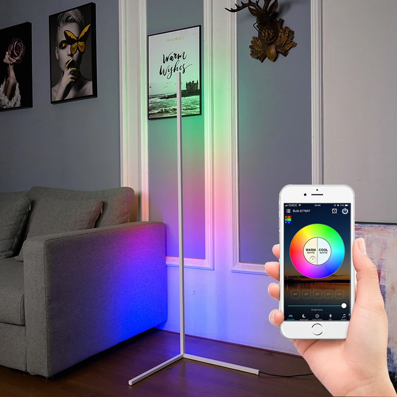 Blind bulk Dropshipping Stock Nordic Shelf Standing Contemporary Smart Modern Tripod Corner LED Floor Lamp RGB