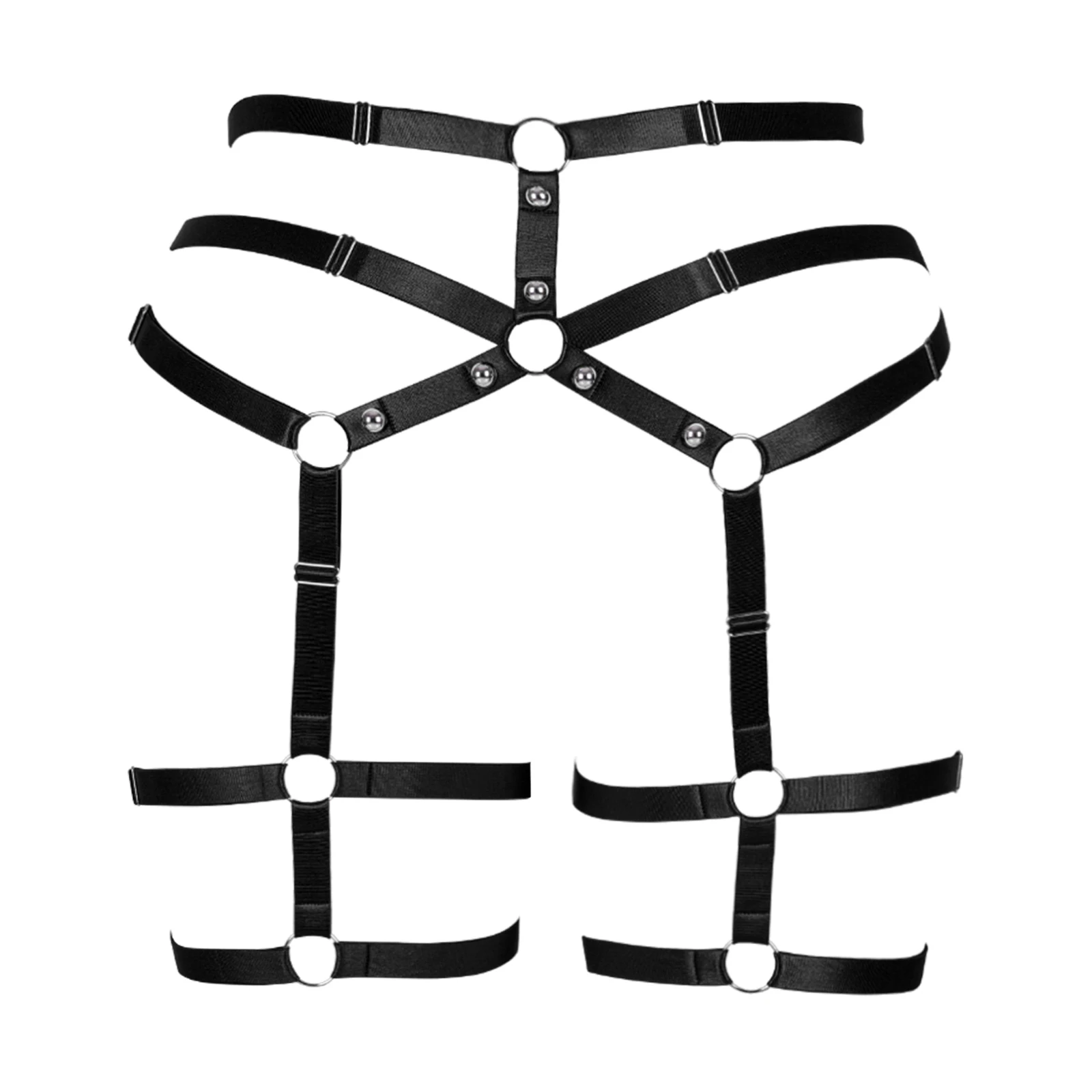 Plus Size Punk Body Harness Garter Thigh Waist Elastic Strappy Hollow Out Stockings Suspender Belt Rave Gothic Leg High Waist