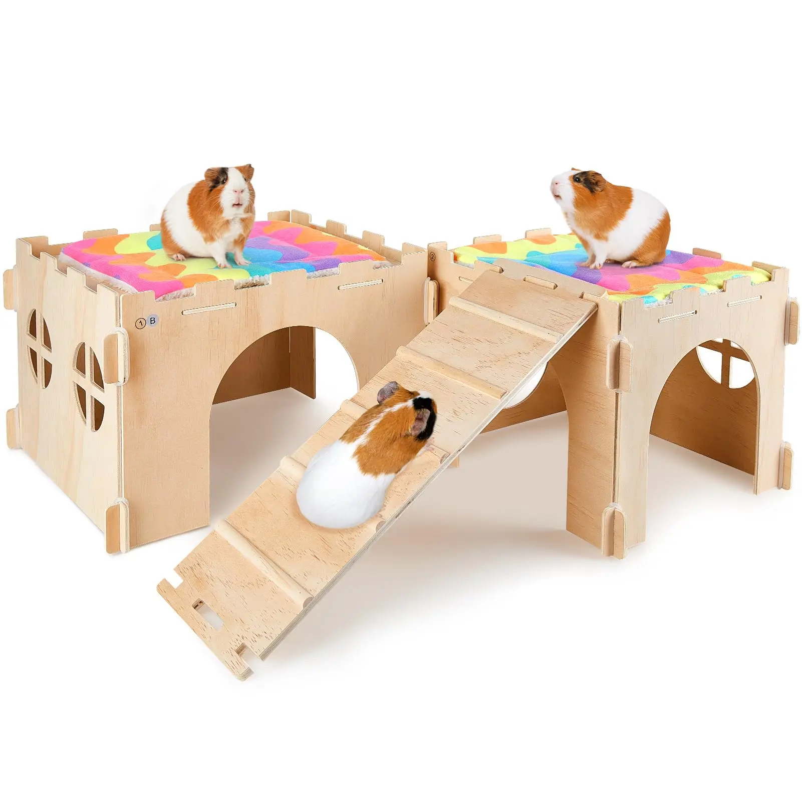 Large Guinea Pig Wooden Hideout Guinea Pig Bedding waterproof Pee pad Untreated Wood Guinea Pig House