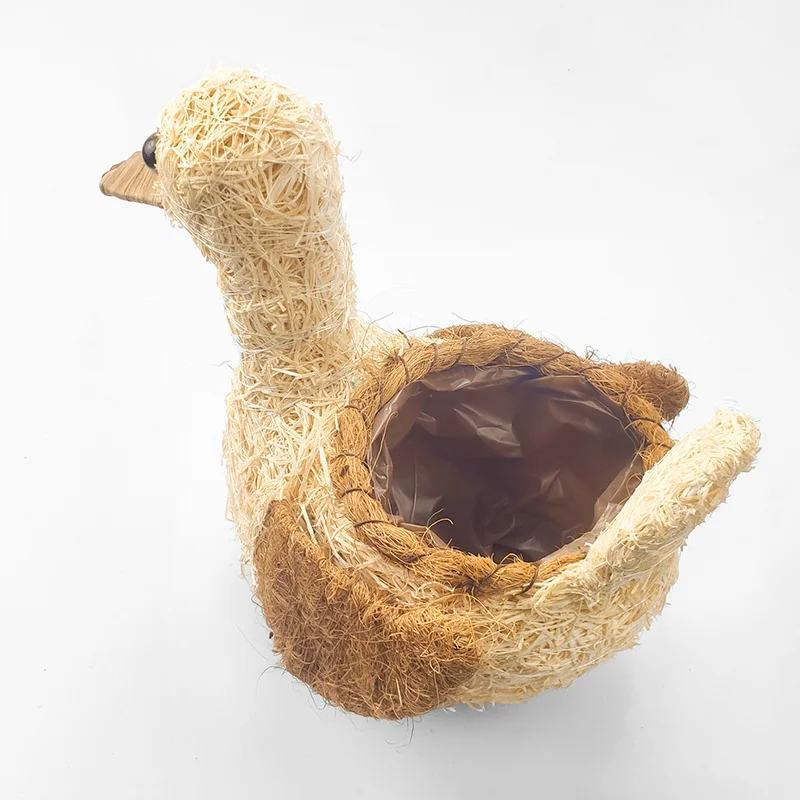 New Arrival Rattan Coconut fiber Animal Duck Shaped Planters For Flowers Wholesale Flower Pots