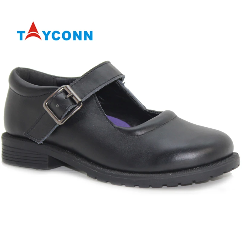 China fashion kid black leather  strap type  school shoes for girls