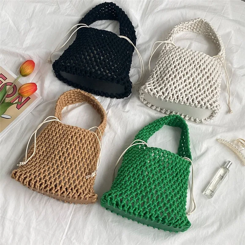Fashionable Cotton Rope Woven Macrame Mesh Net Beach  Handmade Crochet Bag With Inner Pocket