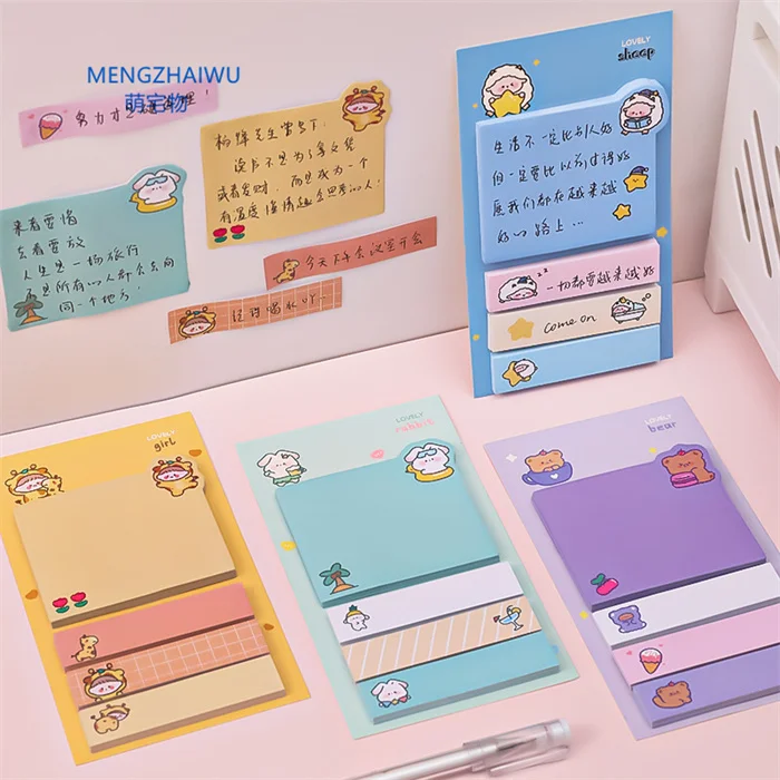 Spain wholesale kawaii stationery office supplies memo pad notepad cartoon printing dispenser sticky note gift set