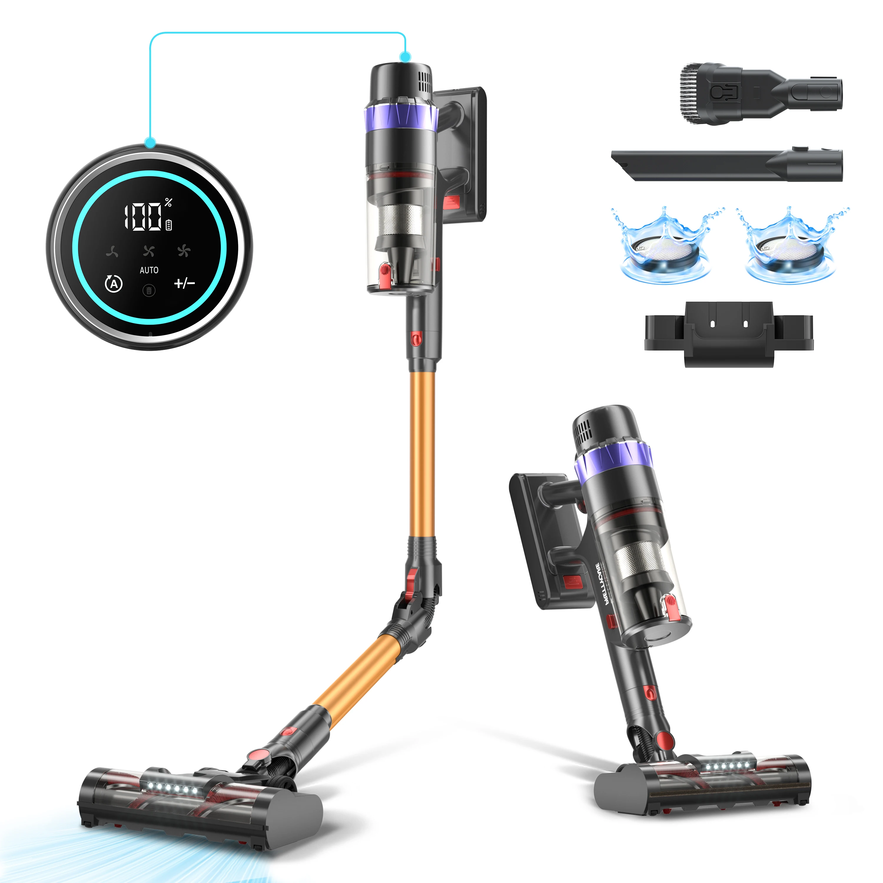PRETTYCARE V3 35kpa Suction Rechargeable Handheld Vacuum Cleaner Powerful BLDC 530W Vacuums for Home Use LED Screen